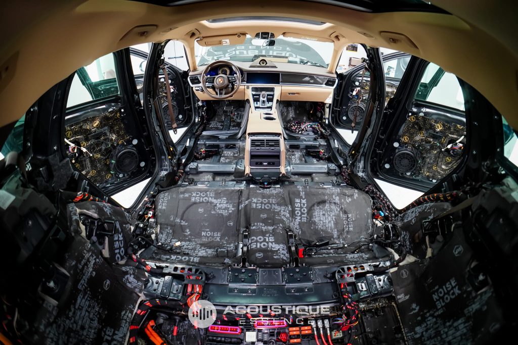 Insonorizare integrală pe Porsche Panamera 4S – habitaclu tratat de ACOUSTIQUE Essence